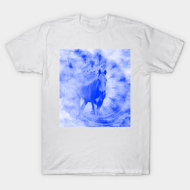 Blue pegasus in mysterious mandala landscape T-Shirt by hereswendy